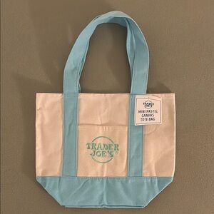Trader Joe's Pastel Blue Canvas Mini Tote Bag